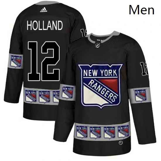 Mens Adidas New York Rangers 12 Peter Holland Authentic Black Team Logo Fashion NHL Jersey